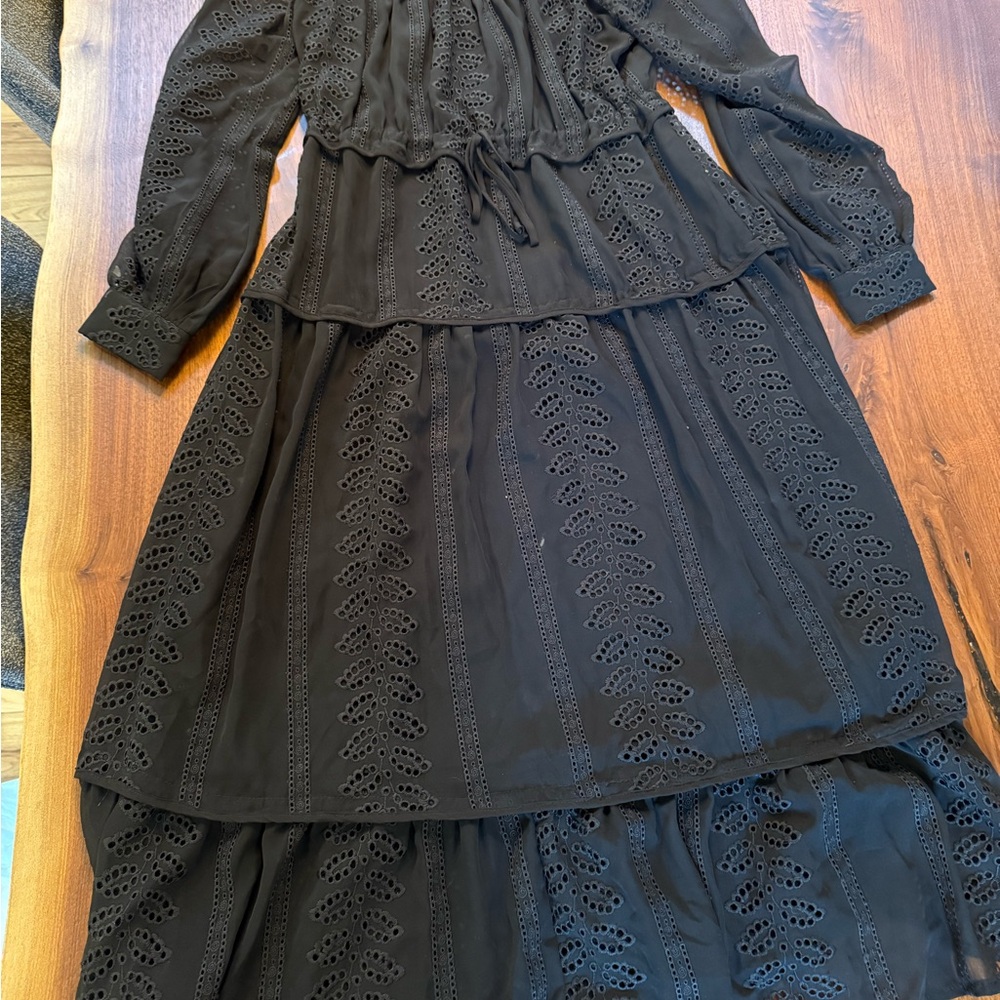 Astr Black Off the Shoulder Bishop Sleeve Sundress